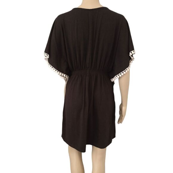 Y2K Bohemian Dress M Jersey Knit Flowy Woodland Fairy Crochet Dolman Sleeves - Picture 6 of 16